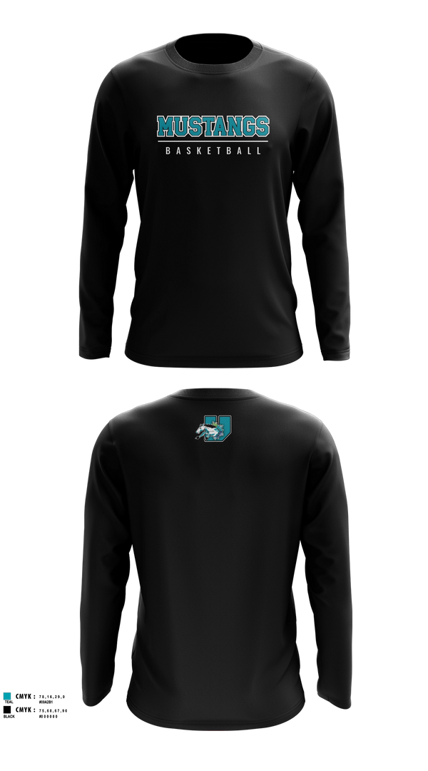 Long Sleeve Performance Shirt, University prep arts and design mustangs, Men's Basketball, Teamtime, Team time, sublimation, custom sports apparel, team uniforms, spirit wear, spiritwear, sports uniforms, custom shirts, team store, custom team store, fundraiser sports, apparel fundraiser