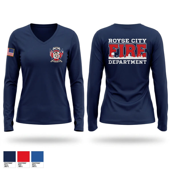 Womens Long Sleeve Vneck Shirt, Engine 82, Fire Department, Teamtime, Team time, sublimation, custom sports apparel, team uniforms, spirit wear, spiritwear, sports uniforms, custom shirts, team store, custom team store, fundraiser sports, apparel fundraiser