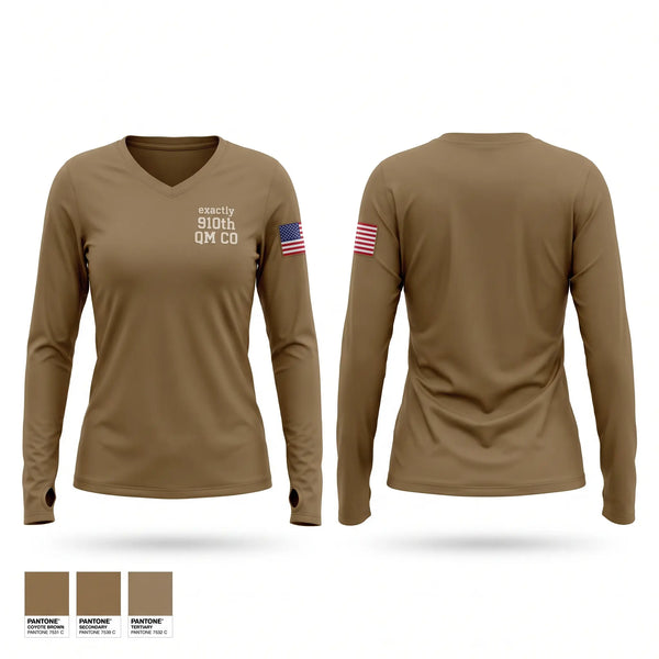 Womens Long Sleeve Vneck Shirt, 910th QM CO, Army, Teamtime, Team time, sublimation, custom sports apparel, team uniforms, spirit wear, spiritwear, sports uniforms, custom shirts, team store, custom team store, fundraiser sports, apparel fundraiser