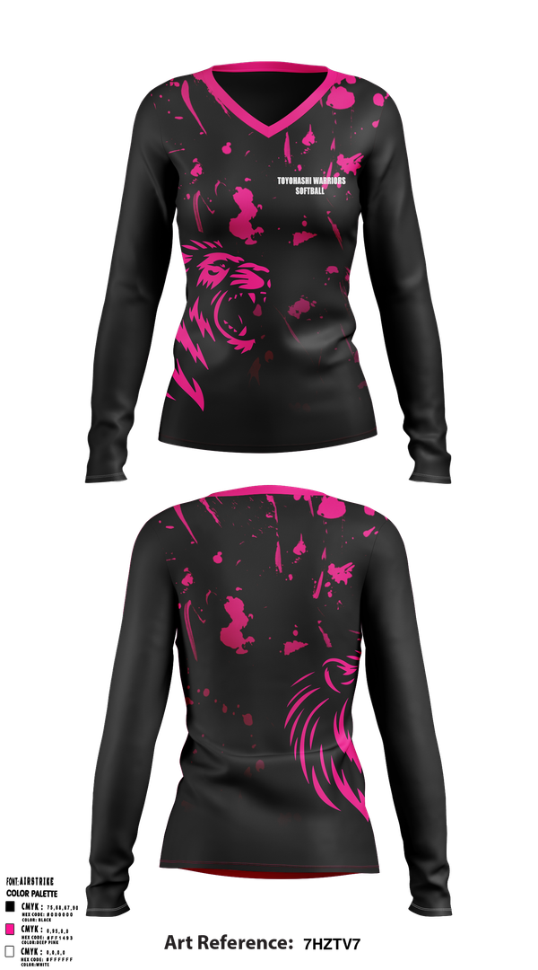 Womens Long Sleeve Vneck Shirt, Toyohashi warriors, Softball, Teamtime, Team time, sublimation, custom sports apparel, team uniforms, spirit wear, spiritwear, sports uniforms, custom shirts, team store, custom team store, fundraiser sports, apparel fundraiser