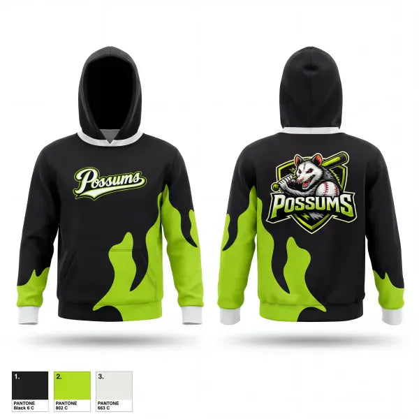 Hoodie, Possums, Baseball, Teamtime, Team time, sublimation, custom sports apparel, team uniforms, spirit wear, spiritwear, sports uniforms, custom shirts, team store, custom team store, fundraiser sports, apparel fundraiser