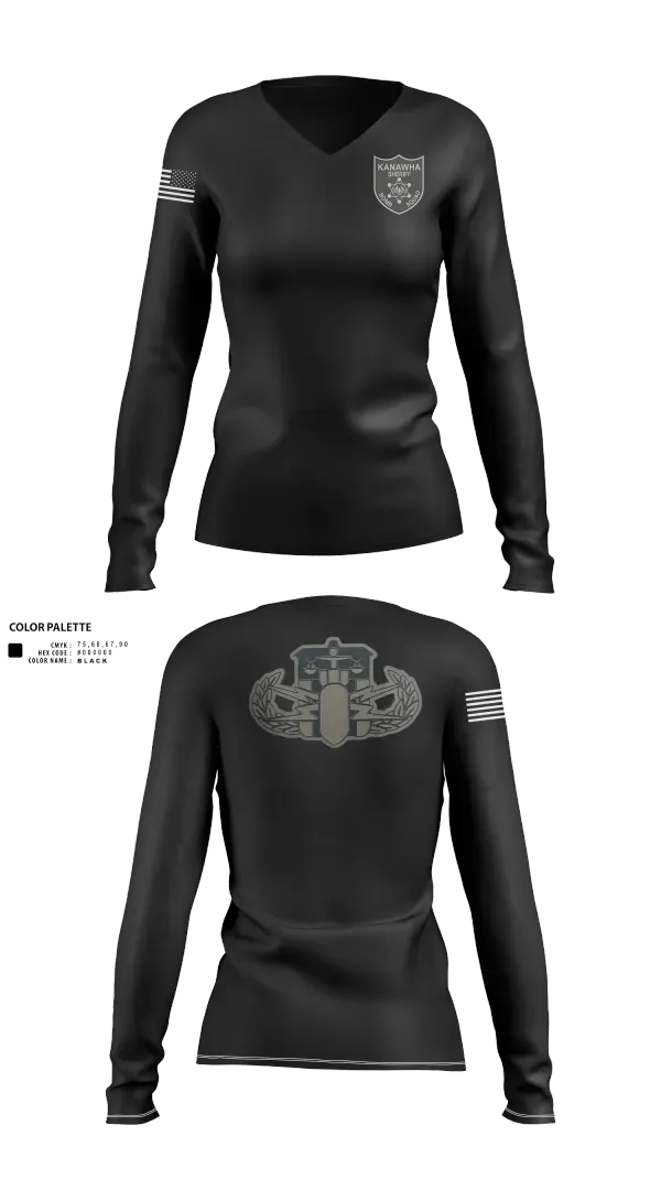 Womens Long Sleeve Vneck Shirt, Kanawha Sheriff Bomb Squad, Police, Teamtime, Team time, sublimation, custom sports apparel, team uniforms, spirit wear, spiritwear, sports uniforms, custom shirts, team store, custom team store, fundraiser sports, apparel fundraiser