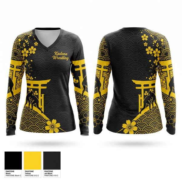 Womens Long Sleeve Vneck Shirt, Kadena Wrestling, Wrestling, Teamtime, Team time, sublimation, custom sports apparel, team uniforms, spirit wear, spiritwear, sports uniforms, custom shirts, team store, custom team store, fundraiser sports, apparel fundraiser