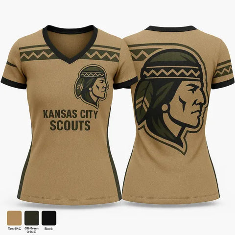 Womens Short Sleeve Vneck Shirt, Kansas City Scouts, Baseball, Teamtime, Team time, sublimation, custom sports apparel, team uniforms, spirit wear, spiritwear, sports uniforms, custom shirts, team store, custom team store, fundraiser sports, apparel fundraiser