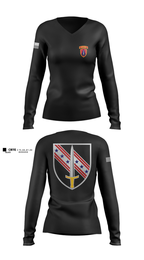 Womens Long Sleeve Vneck Shirt, 6/54th SFAB, National Guard, Teamtime, Team time, sublimation, custom sports apparel, team uniforms, spirit wear, spiritwear, sports uniforms, custom shirts, team store, custom team store, fundraiser sports, apparel fundraiser