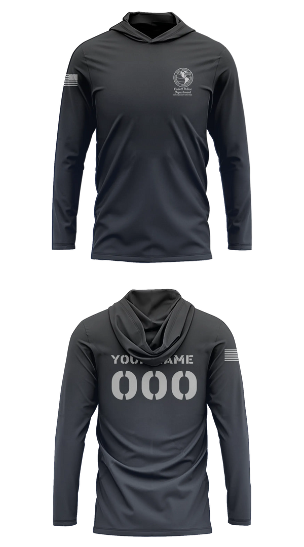 Long Sleeve hooded sunshirt, Cadott Police Department, Police, Teamtime, Team time, sublimation, custom sports apparel, team uniforms, spirit wear, spiritwear, sports uniforms, custom shirts, team store, custom team store, fundraiser sports, apparel fundraiser