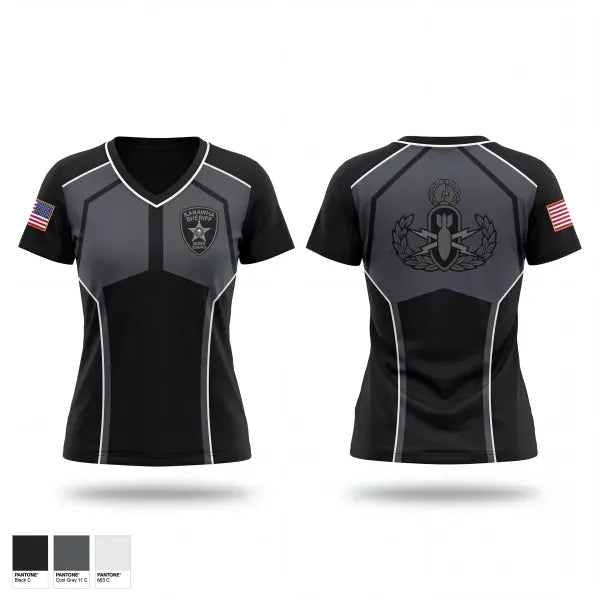 Womens Short Sleeve Vneck Shirt, Kanawha Sheriff Bomb Squad, Police, Teamtime, Team time, sublimation, custom sports apparel, team uniforms, spirit wear, spiritwear, sports uniforms, custom shirts, team store, custom team store, fundraiser sports, apparel fundraiser