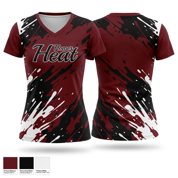 Womens Short Sleeve Vneck Shirt, Homer Heat, Softball, Teamtime, Team time, sublimation, custom sports apparel, team uniforms, spirit wear, spiritwear, sports uniforms, custom shirts, team store, custom team store, fundraiser sports, apparel fundraiser