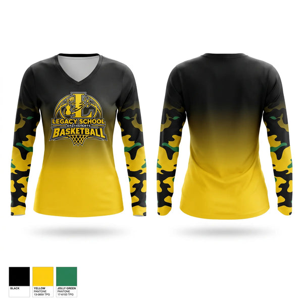Womens Long Sleeve Vneck Shirt, Legacy School of the Arts, Men's Basketball, Teamtime, Team time, sublimation, custom sports apparel, team uniforms, spirit wear, spiritwear, sports uniforms, custom shirts, team store, custom team store, fundraiser sports, apparel fundraiser