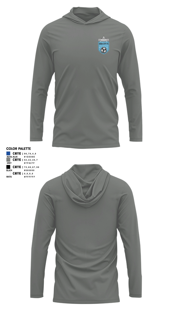 Long Sleeve hooded sunshirt, Soda City FC, Men's Soccer, Teamtime, Team time, sublimation, custom sports apparel, team uniforms, spirit wear, spiritwear, sports uniforms, custom shirts, team store, custom team store, fundraiser sports, apparel fundraiser