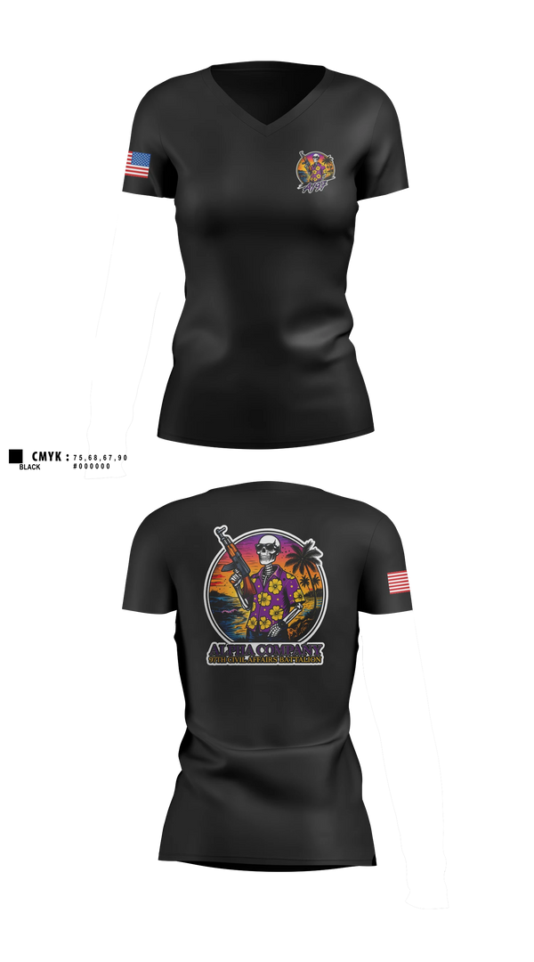 Womens Short Sleeve Vneck Shirt, Aloha 97th CA, Army, Teamtime, Team time, sublimation, custom sports apparel, team uniforms, spirit wear, spiritwear, sports uniforms, custom shirts, team store, custom team store, fundraiser sports, apparel fundraiser