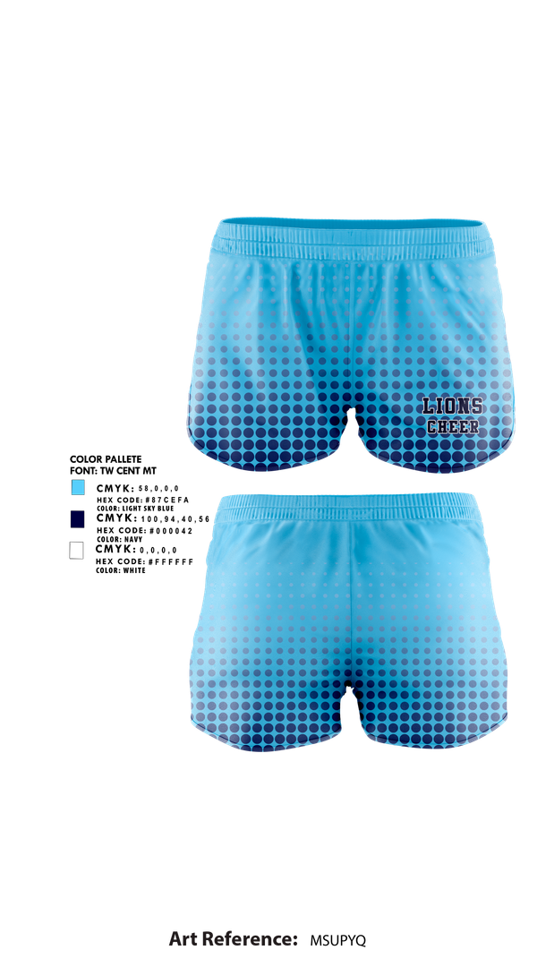 Womens Shorts, Lions, Cheer, Teamtime, Team time, sublimation, custom sports apparel, team uniforms, spirit wear, spiritwear, sports uniforms, custom shirts, team store, custom team store, fundraiser sports, apparel fundraiser