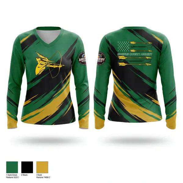 Womens Long Sleeve Vneck Shirt, GES / AES ARCHERY, E-Sports, Teamtime, Team time, sublimation, custom sports apparel, team uniforms, spirit wear, spiritwear, sports uniforms, custom shirts, team store, custom team store, fundraiser sports, apparel fundraiser