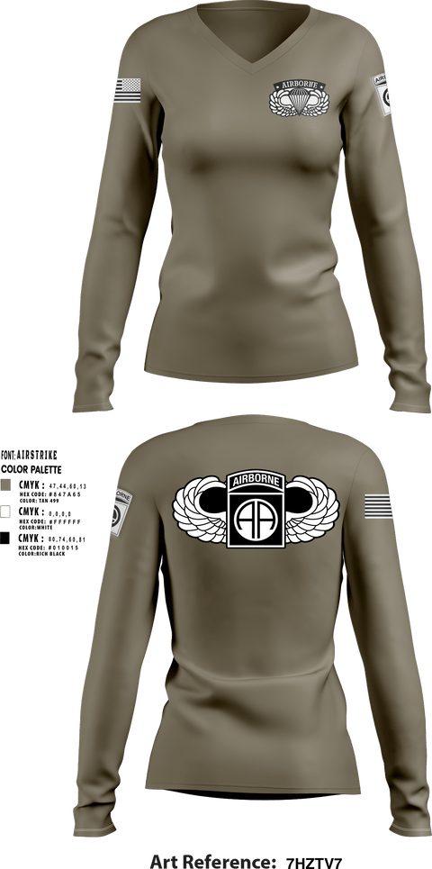 Women's Long Sleeve Vneck Shirt, 82nd airborne Division, Army, Teamtime, Team time, sublimation, custom sports apparel, team uniforms, spirit wear, spiritwear, sports uniforms, custom shirts, team store, custom team store, fundraiser sports, apparel fundraiser