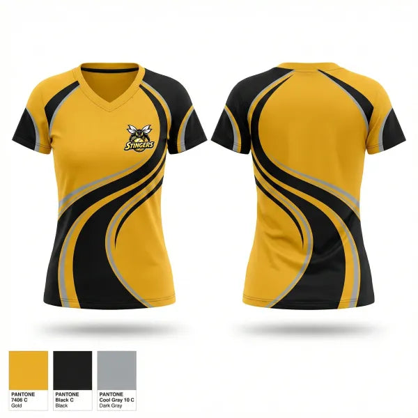Womens Short Sleeve Vneck Shirt, Stingers, Softball, Teamtime, Team time, sublimation, custom sports apparel, team uniforms, spirit wear, spiritwear, sports uniforms, custom shirts, team store, custom team store, fundraiser sports, apparel fundraiser