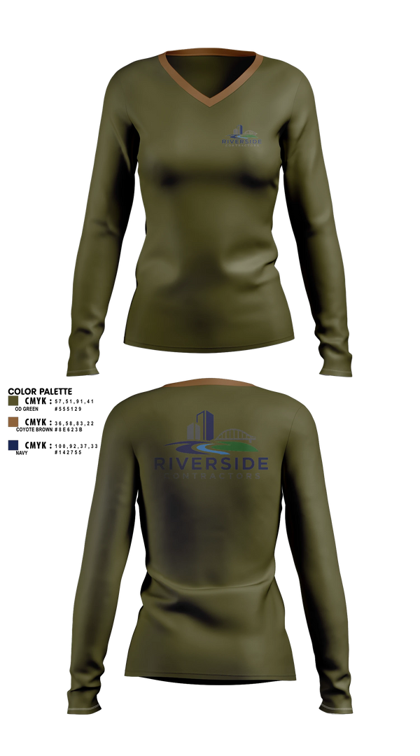 Womens Long Sleeve Vneck Shirt, Riverside Contractors LLC, , Teamtime, Team time, sublimation, custom sports apparel, team uniforms, spirit wear, spiritwear, sports uniforms, custom shirts, team store, custom team store, fundraiser sports, apparel fundraiser