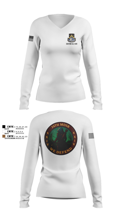 Womens Long Sleeve Vneck Shirt, 24th MDSB, Army, Teamtime, Team time, sublimation, custom sports apparel, team uniforms, spirit wear, spiritwear, sports uniforms, custom shirts, team store, custom team store, fundraiser sports, apparel fundraiser