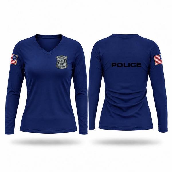 Womens Long Sleeve Vneck Shirt, Ferndale Police Department, Police, Teamtime, Team time, sublimation, custom sports apparel, team uniforms, spirit wear, spiritwear, sports uniforms, custom shirts, team store, custom team store, fundraiser sports, apparel fundraiser