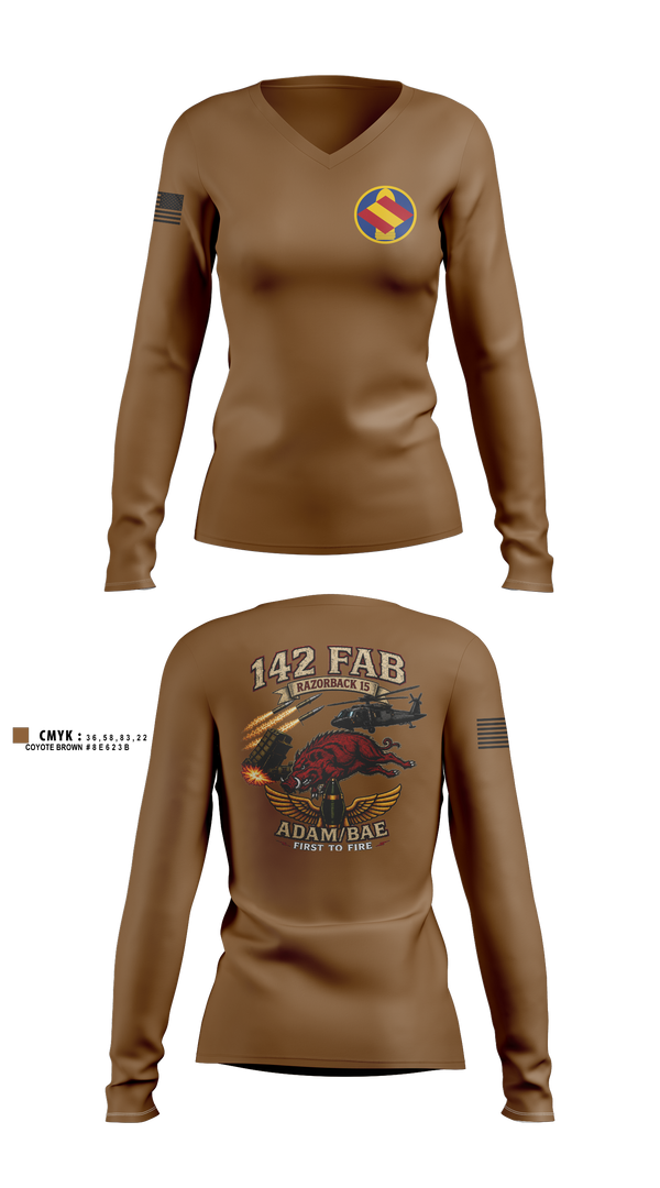 Womens Long Sleeve Vneck Shirt, 142nd, Army, Teamtime, Team time, sublimation, custom sports apparel, team uniforms, spirit wear, spiritwear, sports uniforms, custom shirts, team store, custom team store, fundraiser sports, apparel fundraiser