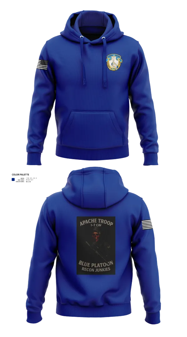 Hoodie, 1-7 Cavlary Division Apache Troop Blue Platoon Recon Junkies, Army, Teamtime, Team time, sublimation, custom sports apparel, team uniforms, spirit wear, spiritwear, sports uniforms, custom shirts, team store, custom team store, fundraiser sports, apparel fundraiser