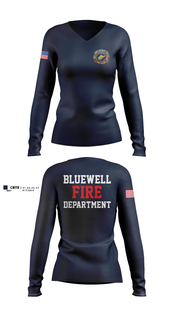 Womens Long Sleeve Vneck Shirt, Bluewell Volunteer Fire Department, Fire Department, Teamtime, Team time, sublimation, custom sports apparel, team uniforms, spirit wear, spiritwear, sports uniforms, custom shirts, team store, custom team store, fundraiser sports, apparel fundraiser