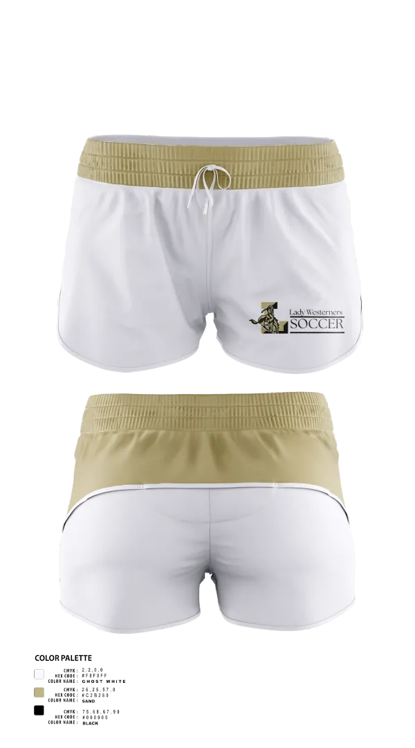 Womens Soccer Shorts, Lady Westerners, Women's Soccer, Teamtime, Team time, sublimation, custom sports apparel, team uniforms, spirit wear, spiritwear, sports uniforms, custom shirts, team store, custom team store, fundraiser sports, apparel fundraiser