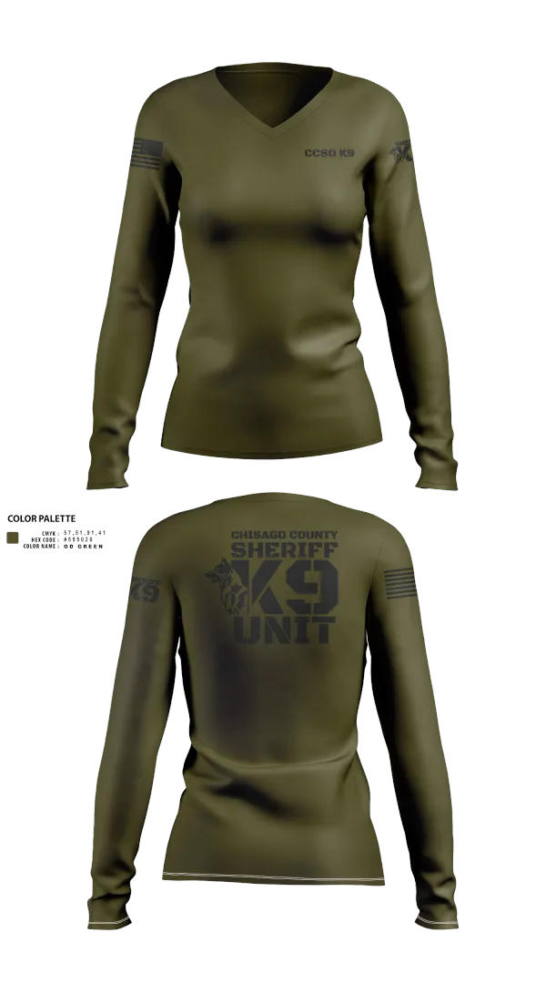 Womens Long Sleeve Vneck Shirt, Chisago County K9 Unit, , Teamtime, Team time, sublimation, custom sports apparel, team uniforms, spirit wear, spiritwear, sports uniforms, custom shirts, team store, custom team store, fundraiser sports, apparel fundraiser