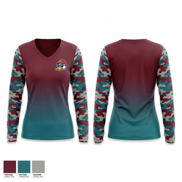 Womens Long Sleeve Vneck Shirt, hotshots, Baseball, Teamtime, Team time, sublimation, custom sports apparel, team uniforms, spirit wear, spiritwear, sports uniforms, custom shirts, team store, custom team store, fundraiser sports, apparel fundraiser
