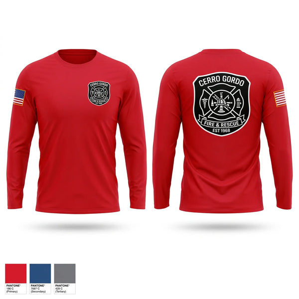 Long Sleeve Performance Shirt, Cerro Gordo Fire Rescue, EMS/EMT, Teamtime, Team time, sublimation, custom sports apparel, team uniforms, spirit wear, spiritwear, sports uniforms, custom shirts, team store, custom team store, fundraiser sports, apparel fundraiser