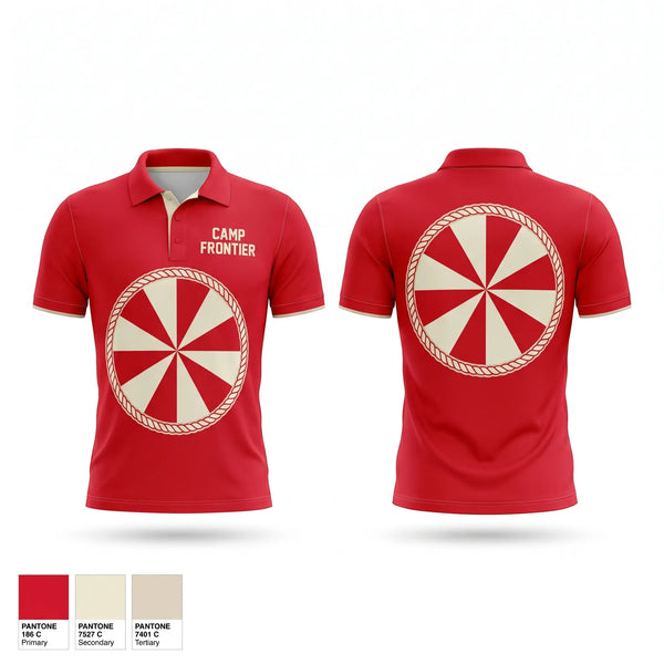 Short Sleeve Performance Polo, Camp Frontier, Swimming, Teamtime, Team time, sublimation, custom sports apparel, team uniforms, spirit wear, spiritwear, sports uniforms, custom shirts, team store, custom team store, fundraiser sports, apparel fundraiser