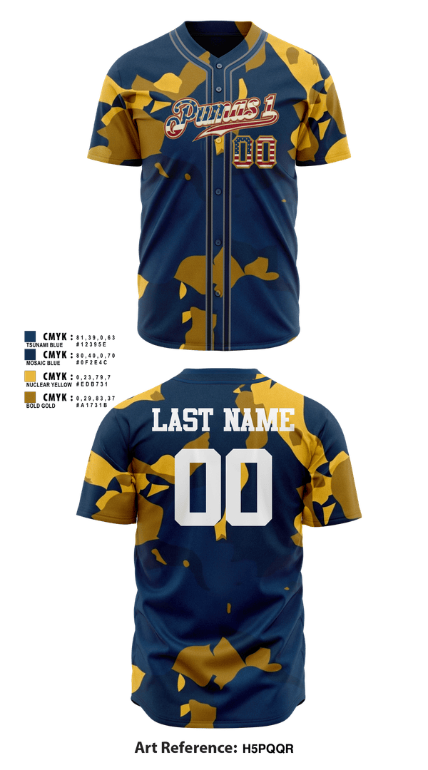 Full Button Baseball Jersey, Pumas, Baseball, Teamtime, Team time, sublimation, custom sports apparel, team uniforms, spirit wear, spiritwear, sports uniforms, custom shirts, team store, custom team store, fundraiser sports, apparel fundraiser