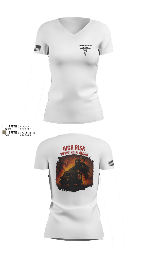 Womens Short Sleeve Vneck Shirt, 194th AR BDE HRT Medics, Army, Teamtime, Team time, sublimation, custom sports apparel, team uniforms, spirit wear, spiritwear, sports uniforms, custom shirts, team store, custom team store, fundraiser sports, apparel fundraiser