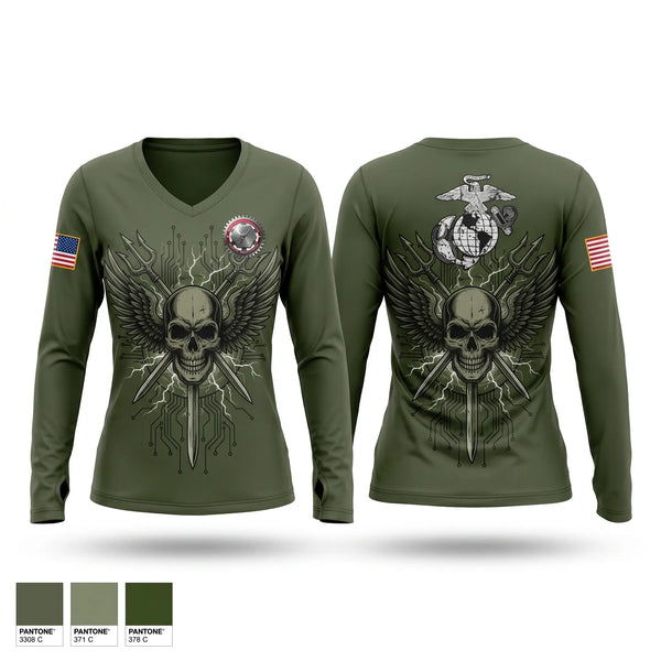 Womens Long Sleeve Vneck Shirt, Utilities, Marines, Teamtime, Team time, sublimation, custom sports apparel, team uniforms, spirit wear, spiritwear, sports uniforms, custom shirts, team store, custom team store, fundraiser sports, apparel fundraiser