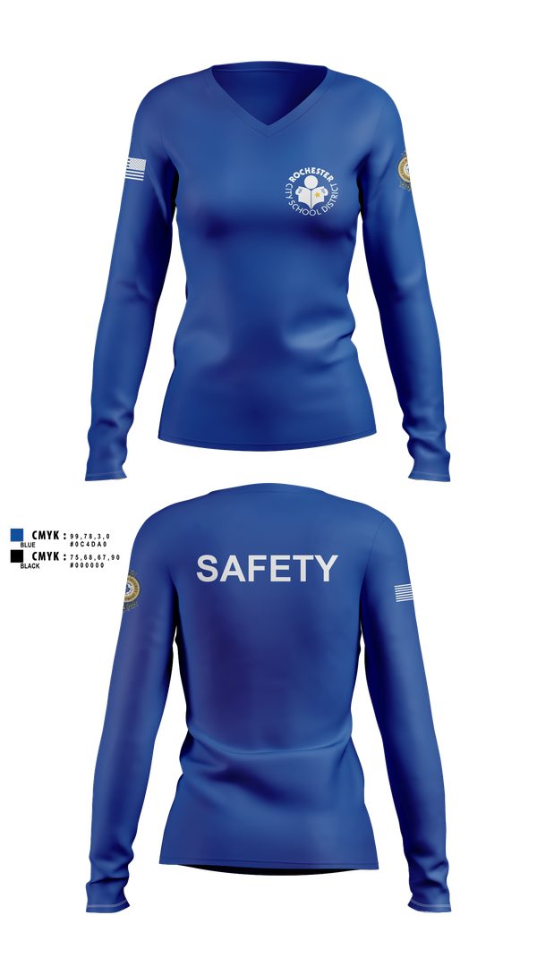 Womens Long Sleeve Vneck Shirt, RCSD ROCHESTER NY, Police, Teamtime, Team time, sublimation, custom sports apparel, team uniforms, spirit wear, spiritwear, sports uniforms, custom shirts, team store, custom team store, fundraiser sports, apparel fundraiser