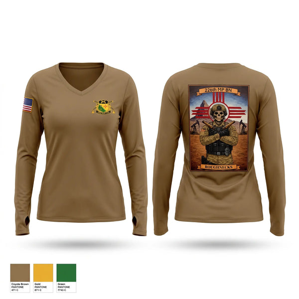 Womens Long Sleeve Vneck Shirt, HHD 226TH MP BN, Army, Teamtime, Team time, sublimation, custom sports apparel, team uniforms, spirit wear, spiritwear, sports uniforms, custom shirts, team store, custom team store, fundraiser sports, apparel fundraiser