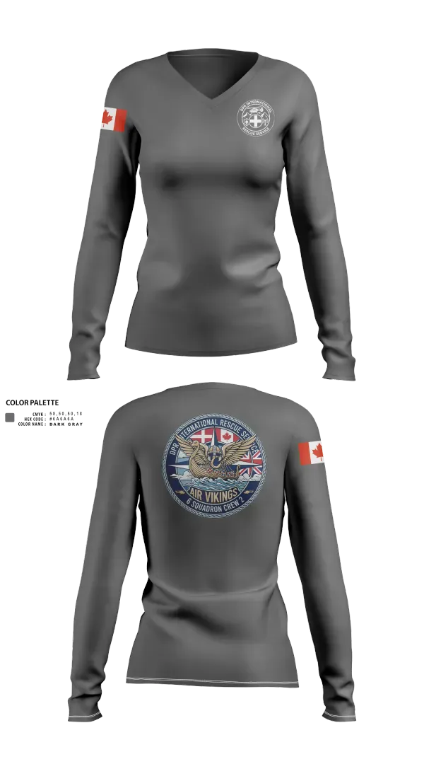 Womens Long Sleeve Vneck Shirt, 6 Squadron Crew 2, , Teamtime, Team time, sublimation, custom sports apparel, team uniforms, spirit wear, spiritwear, sports uniforms, custom shirts, team store, custom team store, fundraiser sports, apparel fundraiser