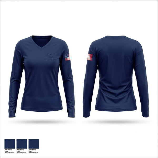 Womens Long Sleeve Vneck Shirt, Plymouth Police Department, Police, Teamtime, Team time, sublimation, custom sports apparel, team uniforms, spirit wear, spiritwear, sports uniforms, custom shirts, team store, custom team store, fundraiser sports, apparel fundraiser