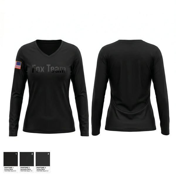 Womens Long Sleeve Vneck Shirt, Fox Team, Police, Teamtime, Team time, sublimation, custom sports apparel, team uniforms, spirit wear, spiritwear, sports uniforms, custom shirts, team store, custom team store, fundraiser sports, apparel fundraiser