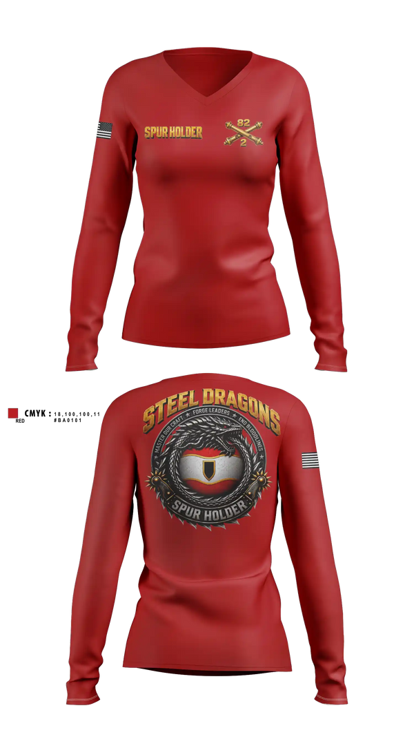 Womens Long Sleeve Vneck Shirt, 2-82 FAR, 1CD DIVARTY, SPUR, Army, Teamtime, Team time, sublimation, custom sports apparel, team uniforms, spirit wear, spiritwear, sports uniforms, custom shirts, team store, custom team store, fundraiser sports, apparel fundraiser
