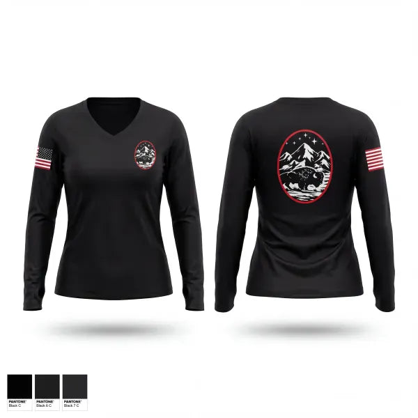 Womens Long Sleeve Vneck Shirt, Mission Operations Center, Space Force, Teamtime, Team time, sublimation, custom sports apparel, team uniforms, spirit wear, spiritwear, sports uniforms, custom shirts, team store, custom team store, fundraiser sports, apparel fundraiser