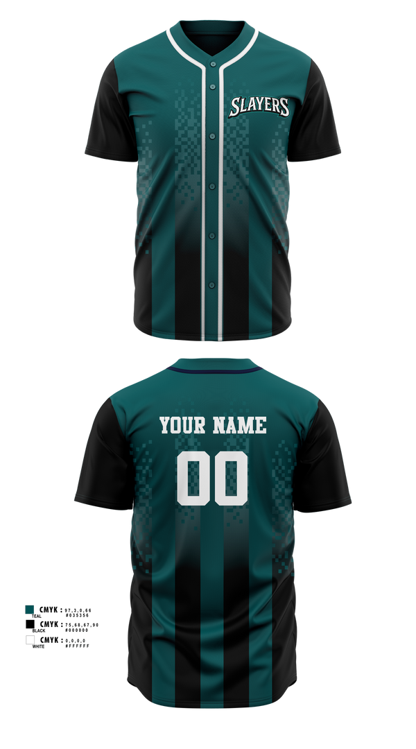 Full Button Baseball Jersey, Slayers, Softball, Teamtime, Team time, sublimation, custom sports apparel, team uniforms, spirit wear, spiritwear, sports uniforms, custom shirts, team store, custom team store, fundraiser sports, apparel fundraiser