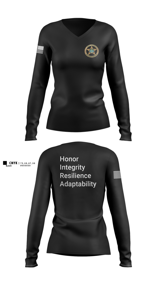Womens Long Sleeve Vneck Shirt, Apex Security and Investigations, , Teamtime, Team time, sublimation, custom sports apparel, team uniforms, spirit wear, spiritwear, sports uniforms, custom shirts, team store, custom team store, fundraiser sports, apparel fundraiser