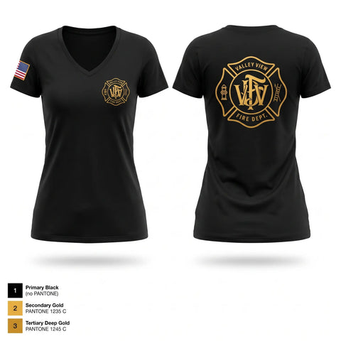 Womens Short Sleeve Vneck Shirt, Valley View Fire Department, Fire Department, Teamtime, Team time, sublimation, custom sports apparel, team uniforms, spirit wear, spiritwear, sports uniforms, custom shirts, team store, custom team store, fundraiser sports, apparel fundraiser
