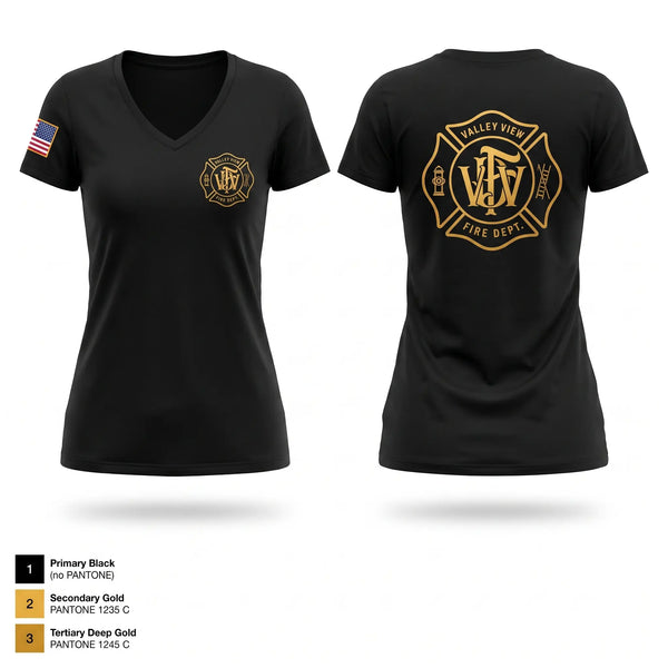 Womens Short Sleeve Vneck Shirt, Valley View Fire Department, Fire Department, Teamtime, Team time, sublimation, custom sports apparel, team uniforms, spirit wear, spiritwear, sports uniforms, custom shirts, team store, custom team store, fundraiser sports, apparel fundraiser
