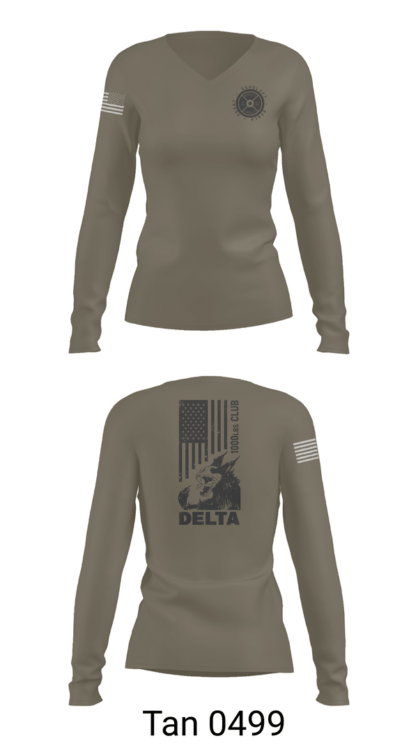 Womens Long Sleeve Vneck Shirt, Delta 5-7 ADA, Army, Teamtime, Team time, sublimation, custom sports apparel, team uniforms, spirit wear, spiritwear, sports uniforms, custom shirts, team store, custom team store, fundraiser sports, apparel fundraiser