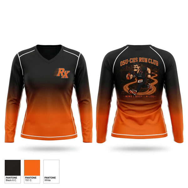 Womens Long Sleeve Vneck Shirt, OSU-CHS Run Club, Track & Field, Teamtime, Team time, sublimation, custom sports apparel, team uniforms, spirit wear, spiritwear, sports uniforms, custom shirts, team store, custom team store, fundraiser sports, apparel fundraiser