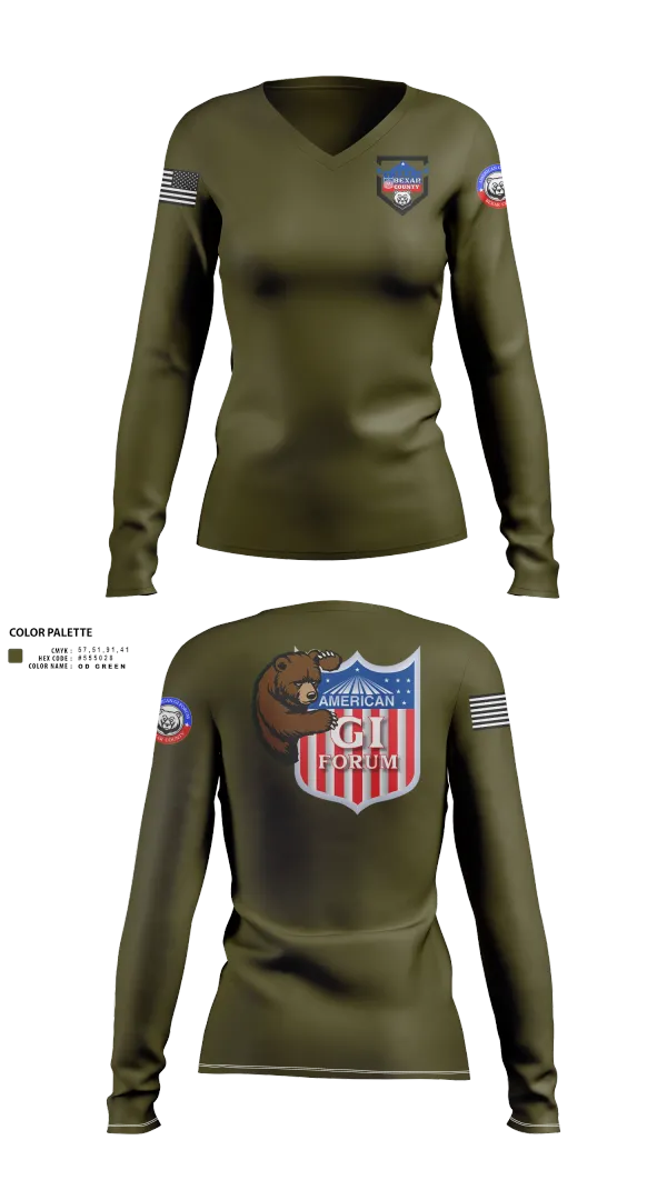 Womens Long Sleeve Vneck Shirt, Agif board, Army, Teamtime, Team time, sublimation, custom sports apparel, team uniforms, spirit wear, spiritwear, sports uniforms, custom shirts, team store, custom team store, fundraiser sports, apparel fundraiser