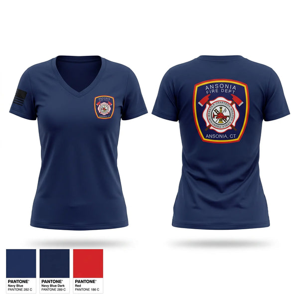 Womens Short Sleeve Vneck Shirt, Ansonia Fire Department, Fire Department, Teamtime, Team time, sublimation, custom sports apparel, team uniforms, spirit wear, spiritwear, sports uniforms, custom shirts, team store, custom team store, fundraiser sports, apparel fundraiser