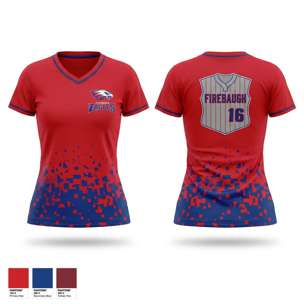 Womens Short Sleeve Vneck Shirt, Firebaugh eagles, Softball, Teamtime, Team time, sublimation, custom sports apparel, team uniforms, spirit wear, spiritwear, sports uniforms, custom shirts, team store, custom team store, fundraiser sports, apparel fundraiser