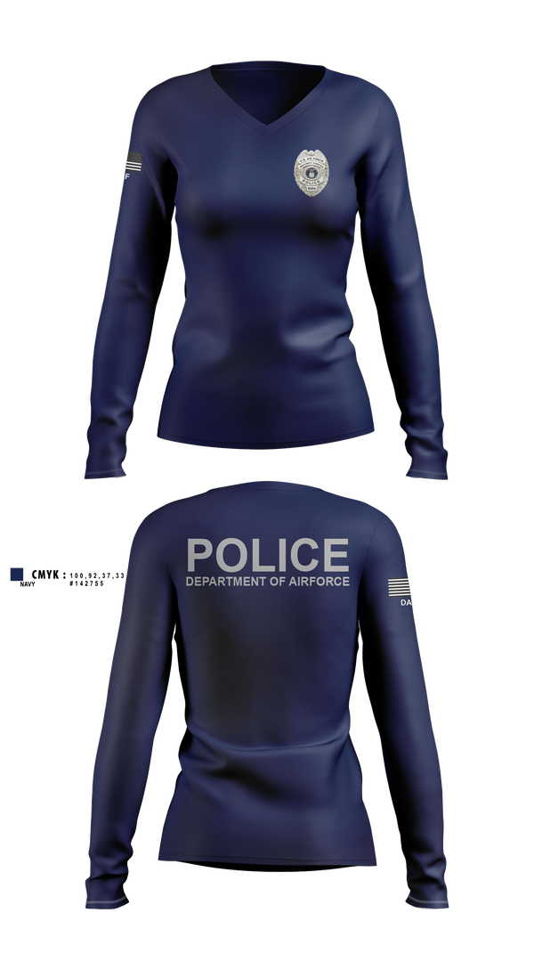 Womens Long Sleeve Vneck Shirt, DEPARTMENT OF AIRFORCE, Police, Teamtime, Team time, sublimation, custom sports apparel, team uniforms, spirit wear, spiritwear, sports uniforms, custom shirts, team store, custom team store, fundraiser sports, apparel fundraiser